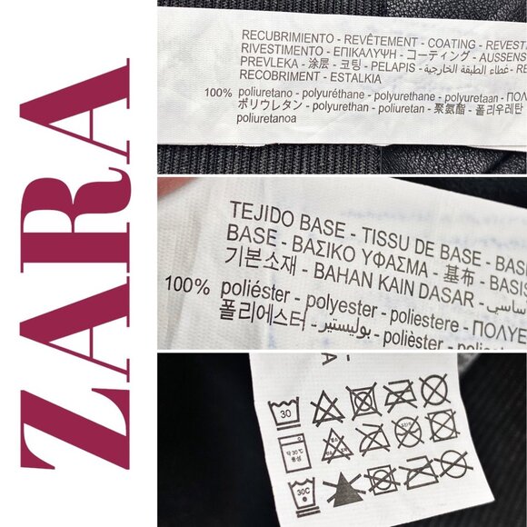 ZARA FAUX LEATHER PANTS MID RISE ANKLE ZIP BLACK GOTHCORE BIKER STREETWEAR, MED - Picture 8 of 16